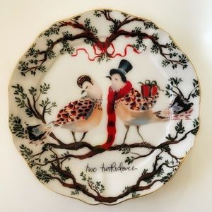 Inslee Fariss Anthropologie collaboration. NIB 2 turtle doves design plate.